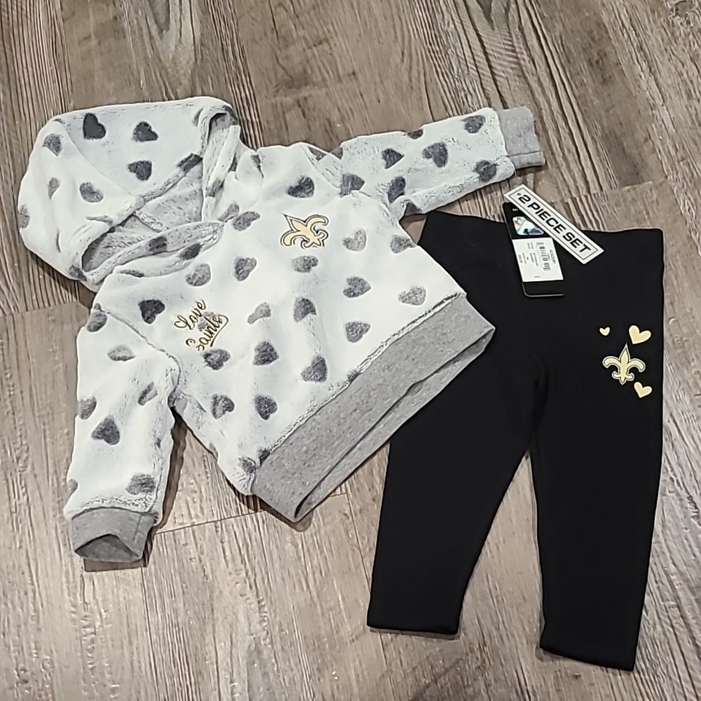 NLF New Orleans Saints Outfit - Heart Hoodie & Leggings Size 12 Months